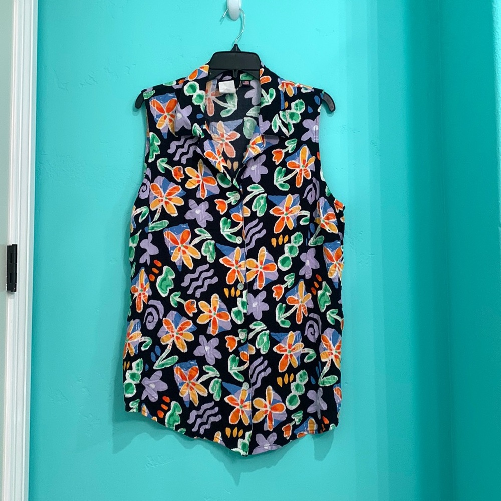 Y2K Tapestry Floral Blouse Vest Size 1X